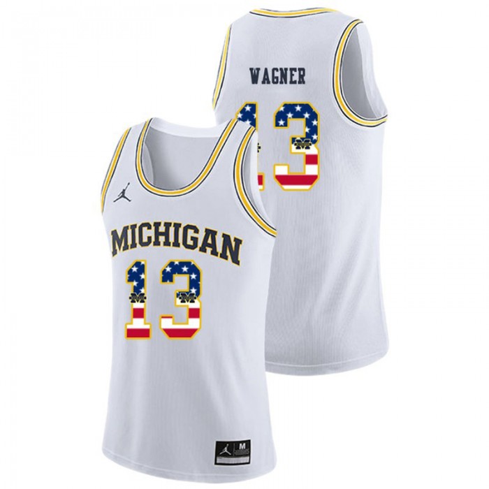 Michigan Wolverines College Basketball Jordan Brand White Moritz Wagner USA Flag Jersey