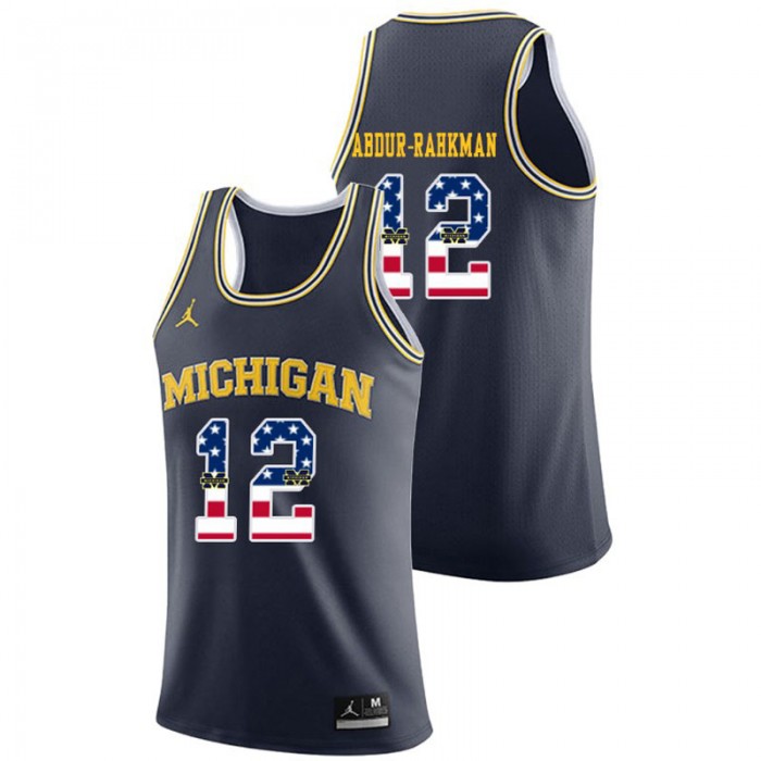 Michigan Wolverines College Basketball Jordan Brand Navy Muhammad-Ali Abdur-Rahkman USA Flag Jersey