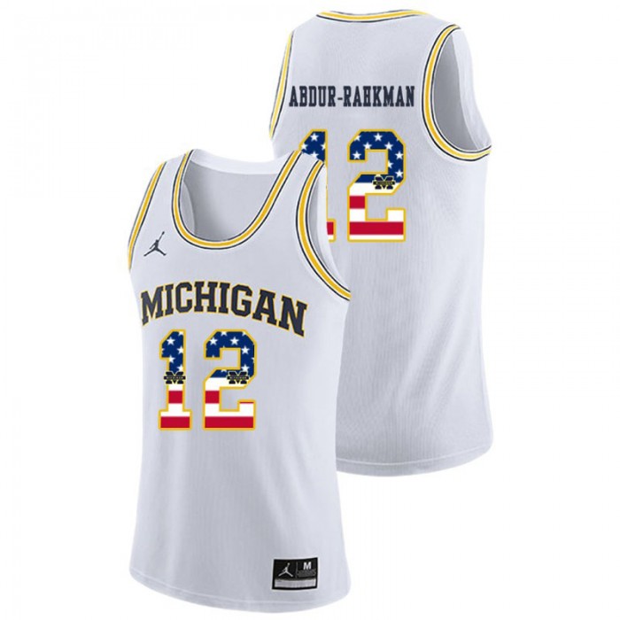 Michigan Wolverines College Basketball Jordan Brand White Muhammad-Ali Abdur-Rahkman USA Flag Jersey