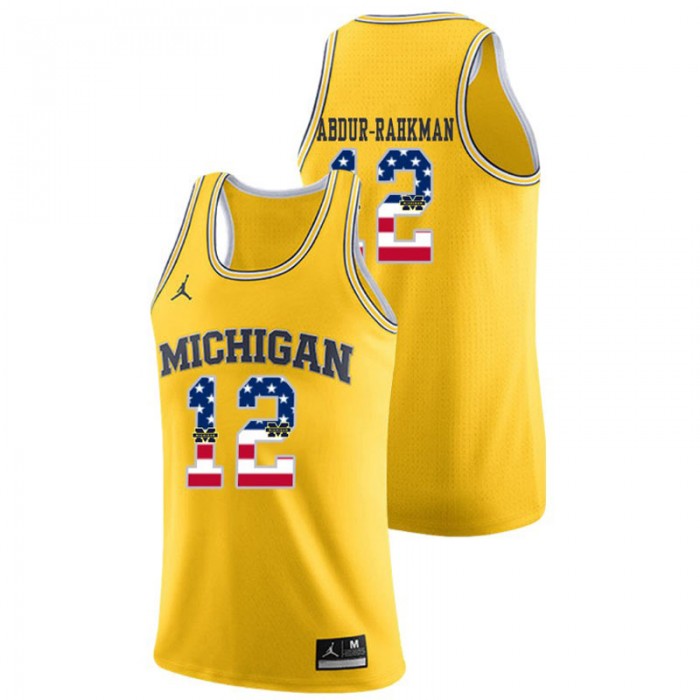 Michigan Wolverines College Basketball Jordan Brand Yellow Muhammad-Ali Abdur-Rahkman USA Flag Jersey