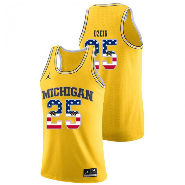 Michigan Wolverines College Basketball Jordan Brand Yellow Naji Ozeir USA Flag Jersey
