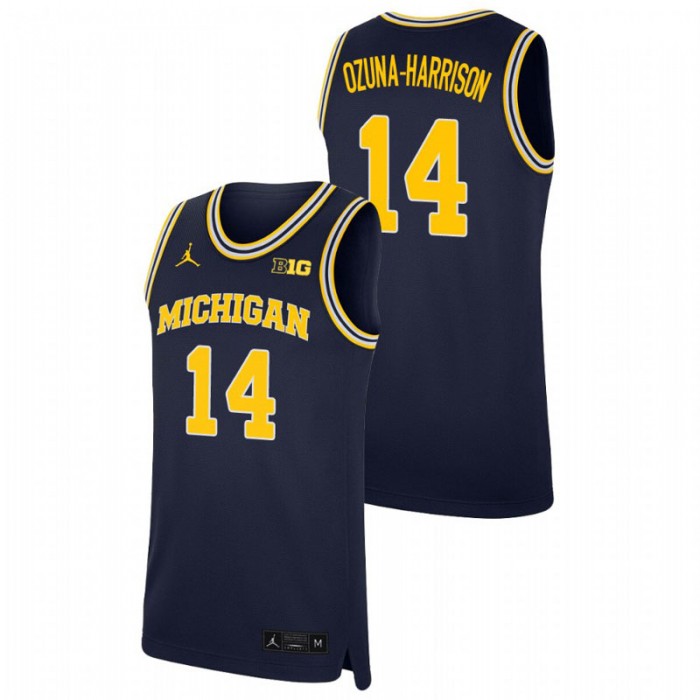 Michigan Wolverines Replica Rico Ozuna-Harrison College Basketball Jersey Navy For Men