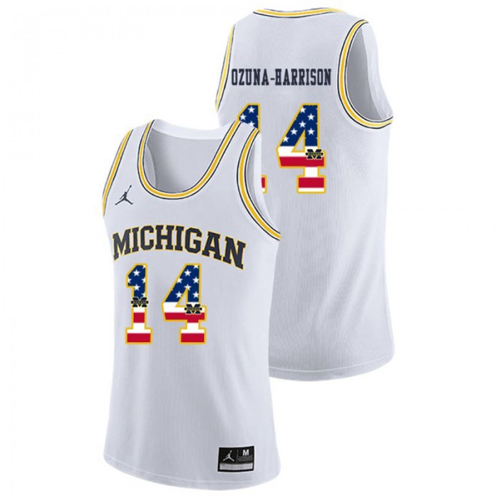 Michigan Wolverines College Basketball Jordan Brand White Rico Ozuna-Harrison USA Flag Jersey