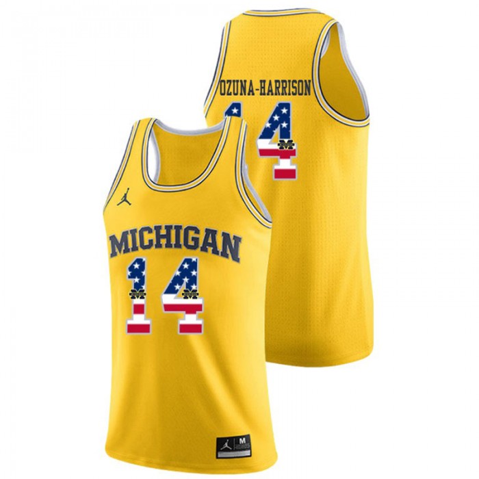 Michigan Wolverines College Basketball Jordan Brand Yellow Rico Ozuna-Harrison USA Flag Jersey