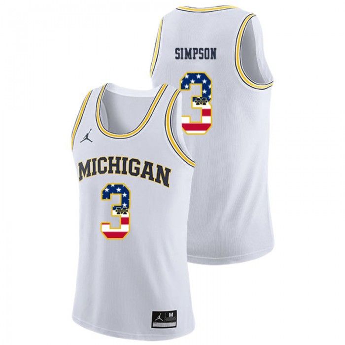 Michigan Wolverines College Basketball Jordan Brand White Zavier Simpson USA Flag Jersey