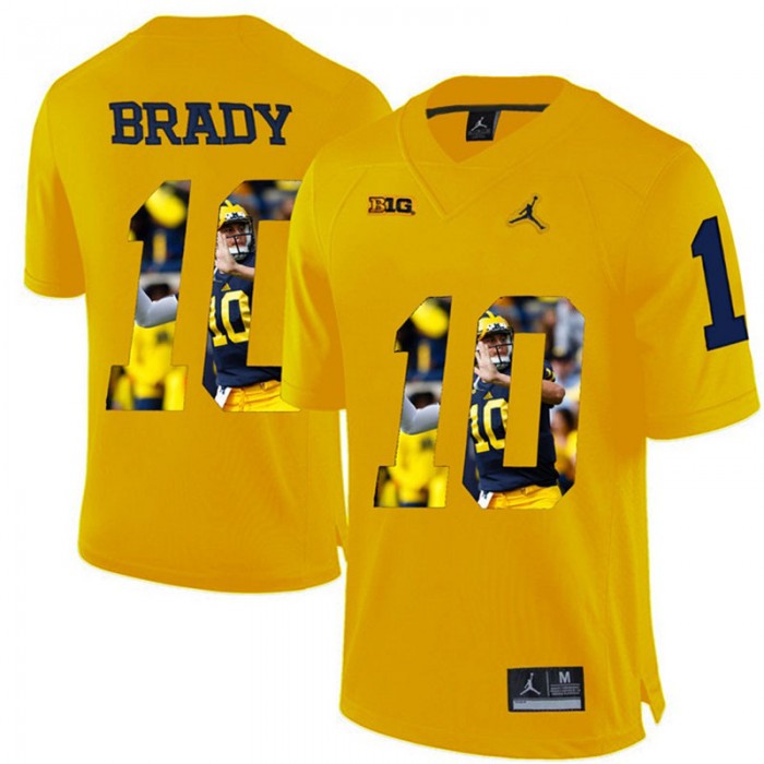 Michigan Wolverines Tom Brady Yellow NCAA Football Premier Jersey Printing Player Portrait
