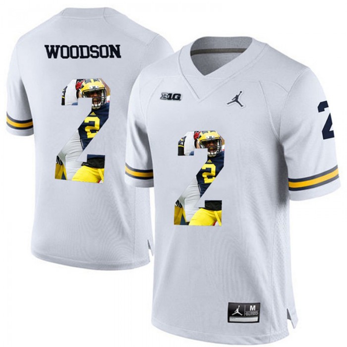 Michigan Wolverines Charles Woodson White NCAA Football Premier Jersey Printing Player Portrait