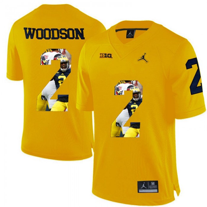 Michigan Wolverines Charles Woodson Yellow NCAA Football Premier Jersey Printing Player Portrait