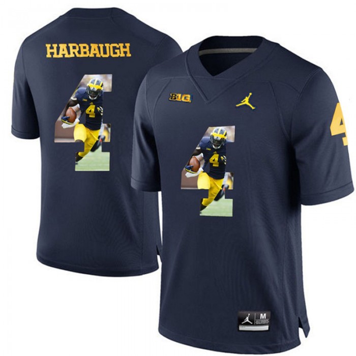Michigan Wolverines Jim Harbaugh Navy Blue NCAA Football Premier Jersey Printing Player Portrait