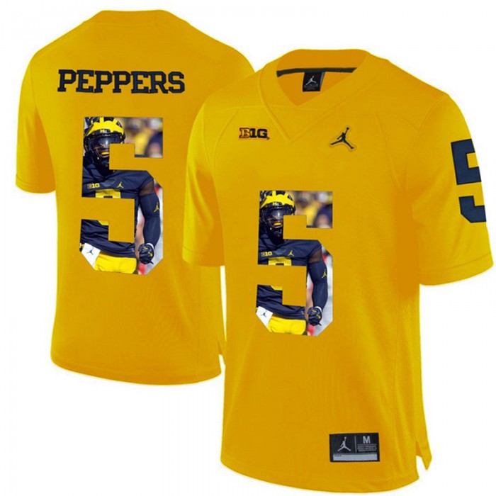 Michigan Wolverines Jabrill Peppers Yellow NCAA Football Premier Jersey Printing Player Portrait