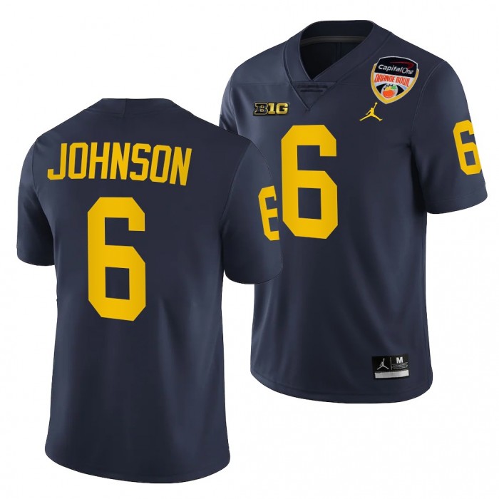 Michigan Wolverines Cornelius Johnson 2021 Orange Bowl Jersey #6 Navy College Football Playoff Uniform