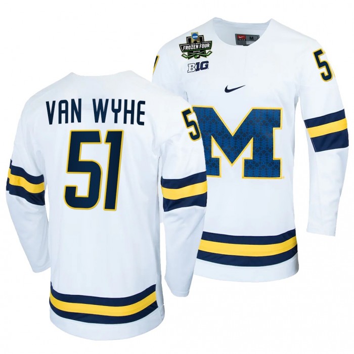 Michigan Wolverines Garrett Van Wyhe 2022 Frozen Four White #51 NCAA Hockey Jersey