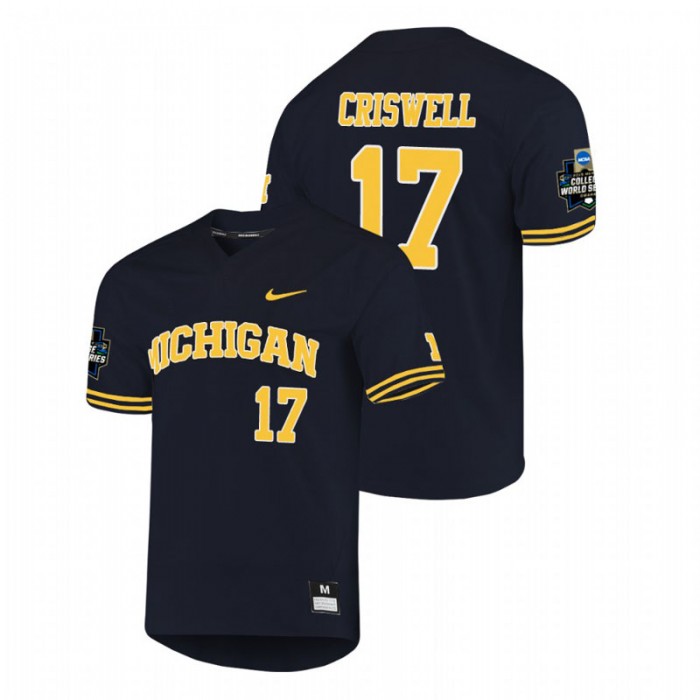 Michigan Wolverines Jeff Criswell Navy 2019 World Series Jersey