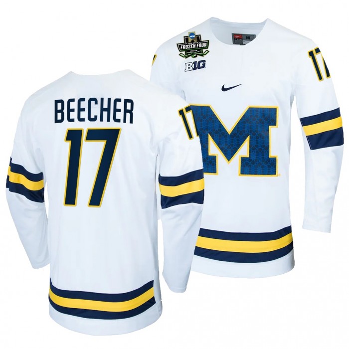 Michigan Wolverines Johnny Beecher 2022 Frozen Four White #17 NCAA Hockey Jersey