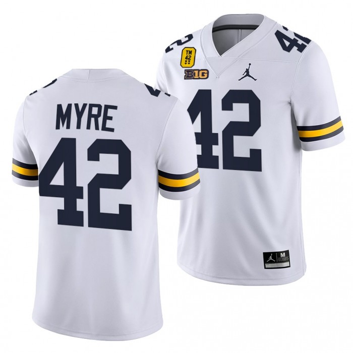 Michigan Wolverines Tate Myre 42 Jersey White TM 42 Patch Honor Oxford Shooting Victims Uniform