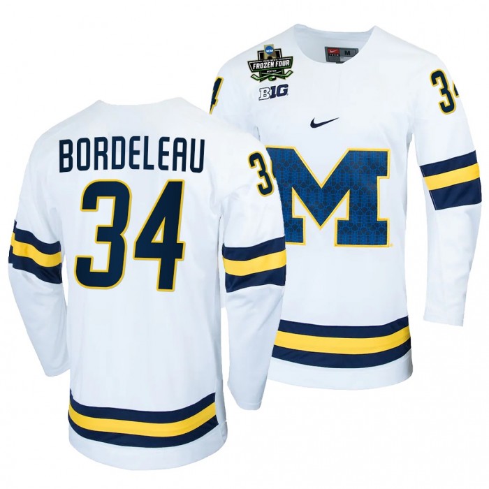 Michigan Wolverines Thomas Bordeleau 2022 Frozen Four White #34 NCAA Hockey Jersey