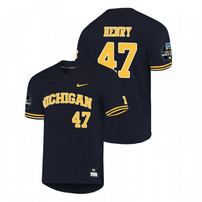 Michigan Wolverines Tommy Henry Navy 2019 World Series Jersey