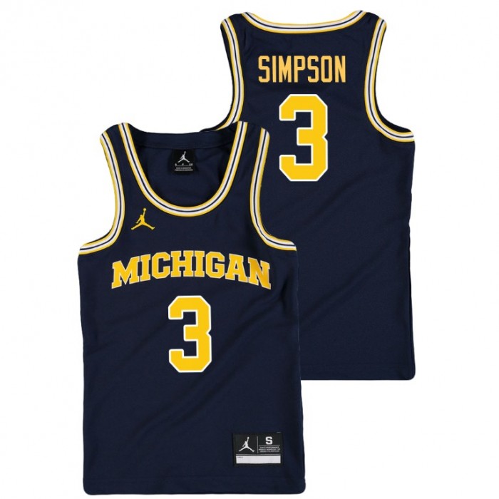 Youth Michigan Wolverines College Basketball Jordan Navy Zavier Simpson Replica Jersey