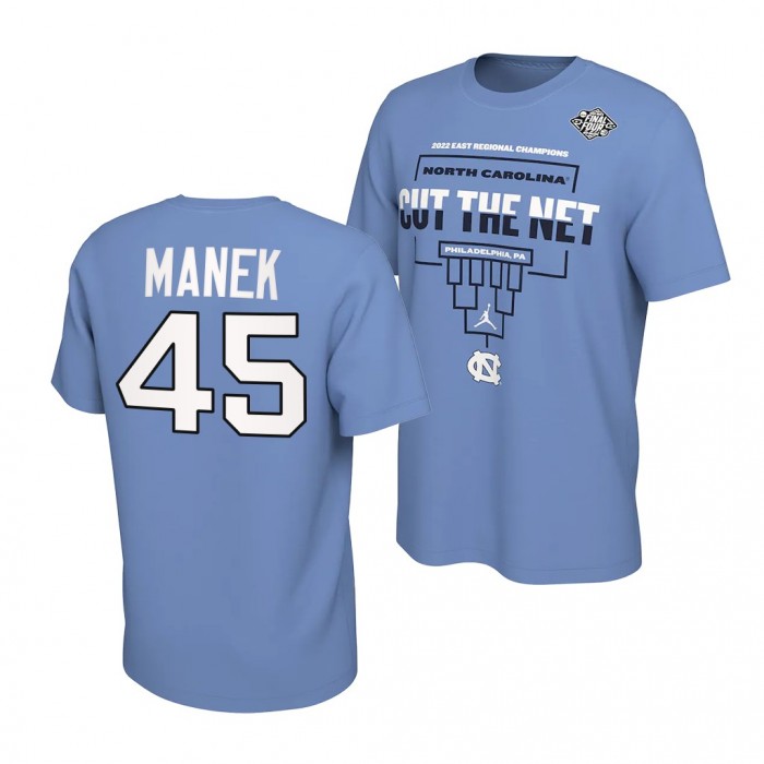 North Carolina Tar Heels Brady Manek 2022 March Madness Final Four 45 Blue Regional Champions Locker Room T-Shirt
