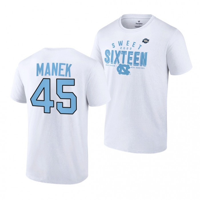 North Carolina Tar Heels Brady Manek 2022 NCAA March Madness 45 White Sweet 16 T-Shirt