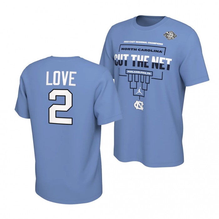 North Carolina Tar Heels Caleb Love 2022 March Madness Final Four 2 Blue Regional Champions Locker Room T-Shirt