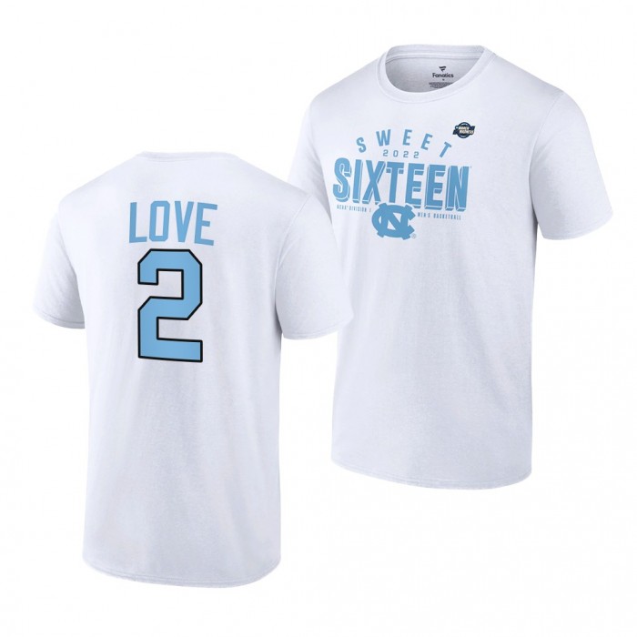 North Carolina Tar Heels Caleb Love 2022 NCAA March Madness 2 White Sweet 16 T-Shirt