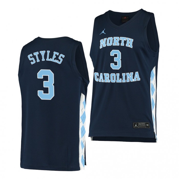Dontrez Styles #3 North Carolina Tar Heels College Basketball Navy Jersey 2022 Alternate