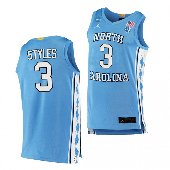 North Carolina Tar Heels Dontrez Styles 2022 NCAA March Madness Uniform Blue #3 Sweet 16 Jersey