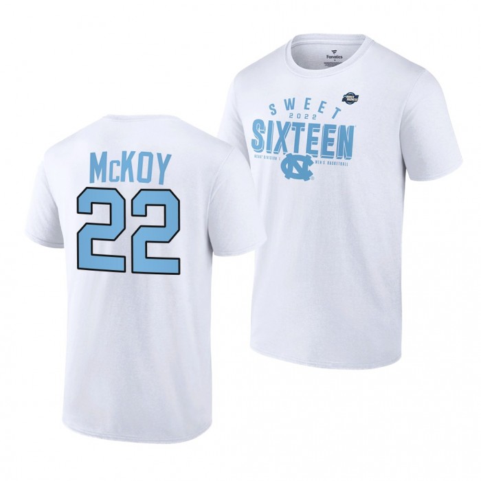 North Carolina Tar Heels Justin McKoy 2022 NCAA March Madness 22 White Sweet 16 T-Shirt