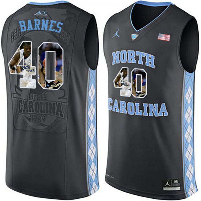Male North Carolina Tar Heels Harrison Barnes Black NCAA Basketball Jersey With Player Pictorial