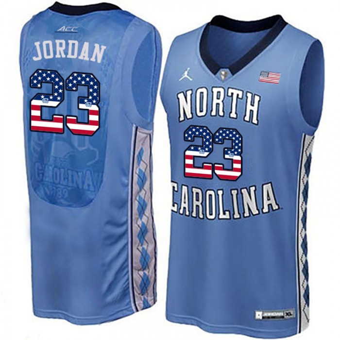 Male Michael Jordan North Carolina Tar Heels Blue College Basketball US Flag Jersey