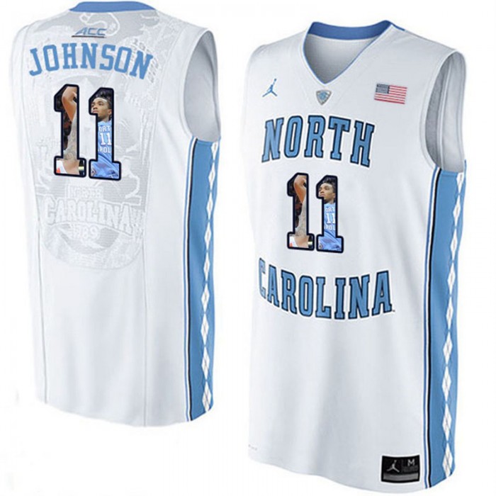 Male North Carolina Tar Heels Brice Johnson White NCAA Basketball Jersey With Player Pictorial