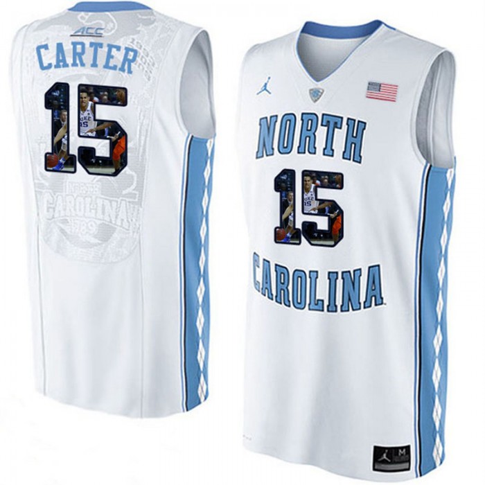 Male North Carolina Tar Heels Vince Carter White NCAA Basketball Jersey With Player Pictorial