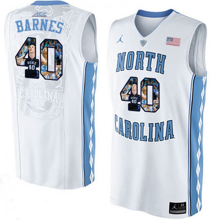 Male North Carolina Tar Heels Harrison Barnes White NCAA Basketball Jersey With Player Pictorial