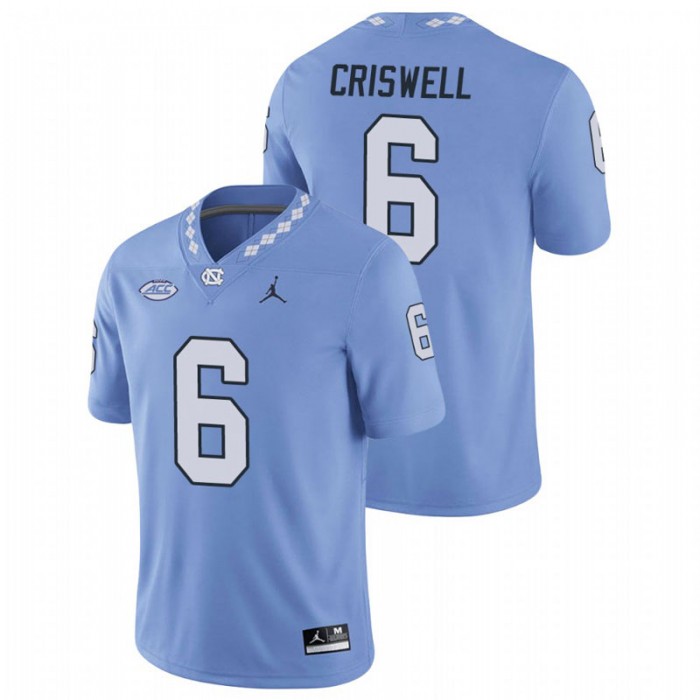 North Carolina Tar Heels Jacolby Criswell Replica Football Game Jersey For Men Carolina Blue