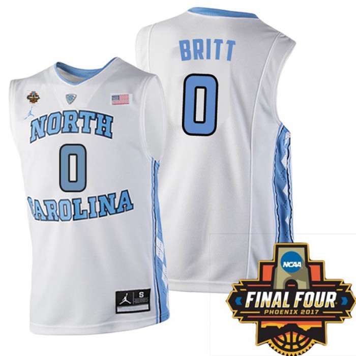 North Carolina Tar Heels #0 Nate Britt White NCAA 2017 Basketball National Champions Jersey