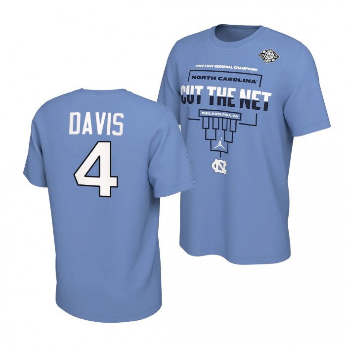 North Carolina Tar Heels R.J. Davis 2022 March Madness Final Four 4 Blue Regional Champions Locker Room T-Shirt