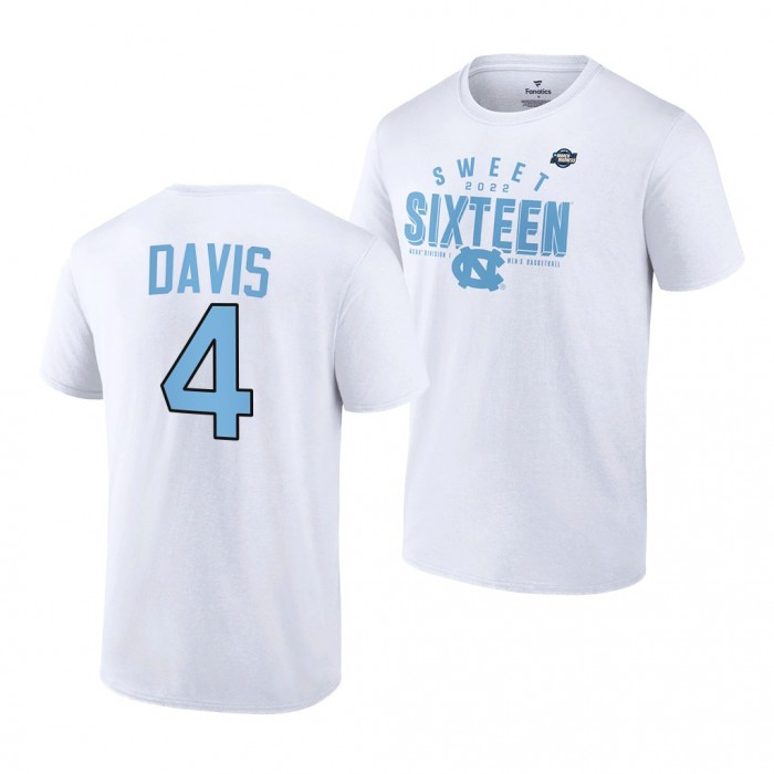 North Carolina Tar Heels R.J. Davis 2022 NCAA March Madness 4 White Sweet 16 T-Shirt