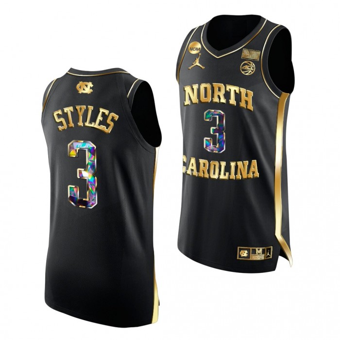 Dontrez Styles North Carolina Tar Heels 2022 NCAA March Madness Black Golden Diamond Edition Jersey #3