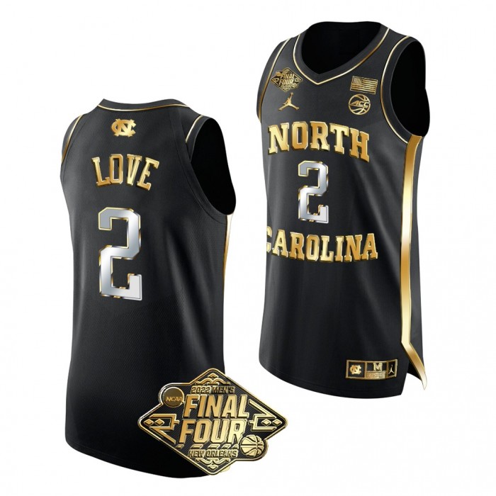 North Carolina Tar Heels #2 Caleb Love 2022 March Madness Final Four Black Golden Edition Jersey