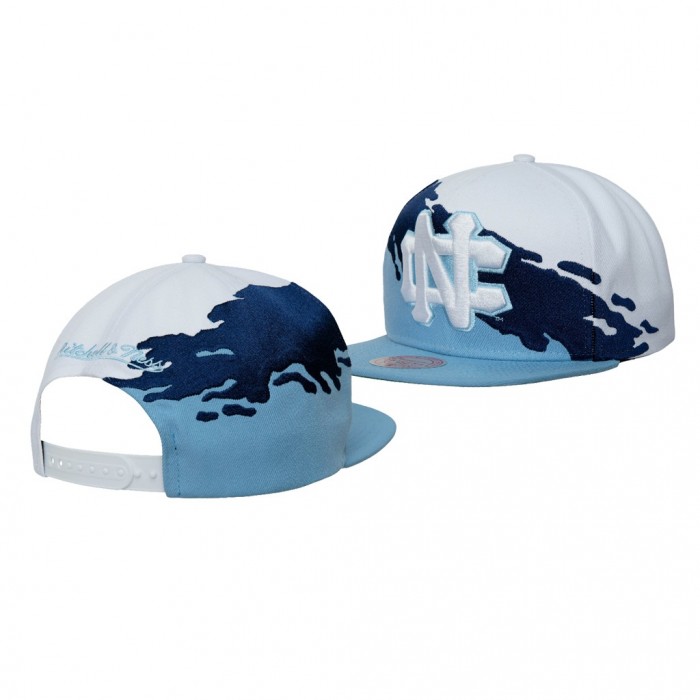 North Carolina Tar Heels Paintbrush Mitchell Ness Snapback Hat White Blue