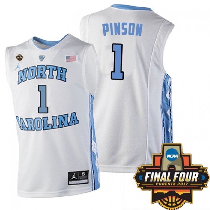 Youth North Carolina Tar Heels #1 Theo Pinson White NCAA 2017 Basketball National Champions Jersey
