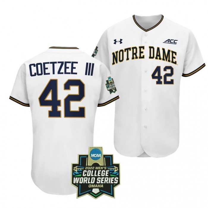Notre Dame Fighting Irish Brooks Coetzee III 2022 College World Series Baseball White #42 Jersey