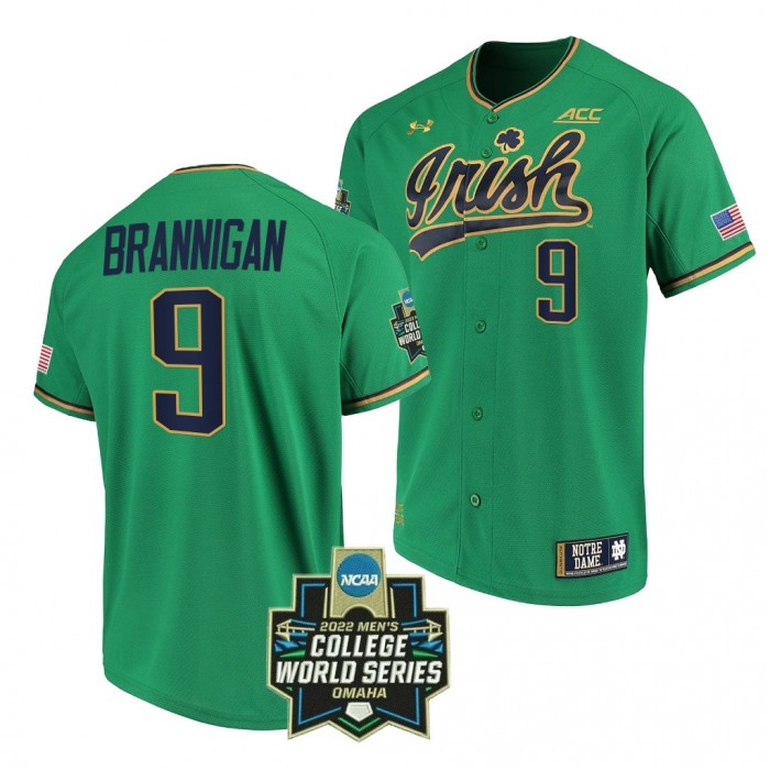 Jack Brannigan Notre Dame Fighting Irish #9 Green 2022 College World Series Baseball Jersey