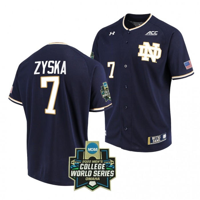 Notre Dame Fighting Irish Jack Zyska 2022 College World Series Baseball Navy #7 Jersey