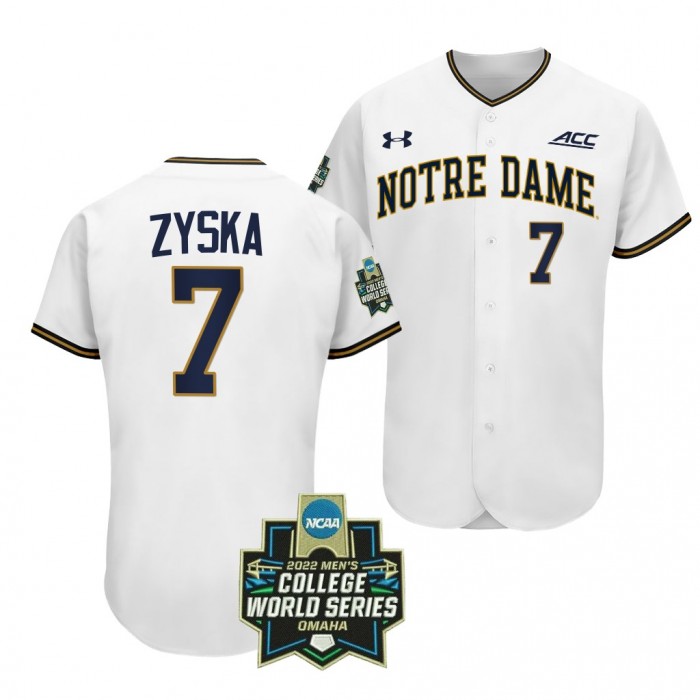 Notre Dame Fighting Irish Jack Zyska 2022 College World Series Baseball White #7 Jersey