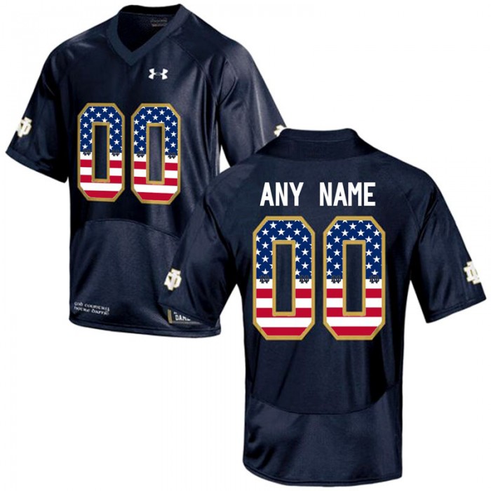 Male Notre Dame Fighting Irish #00 Navy Blue Custom College Football Limited Jersey US Flag Fashion