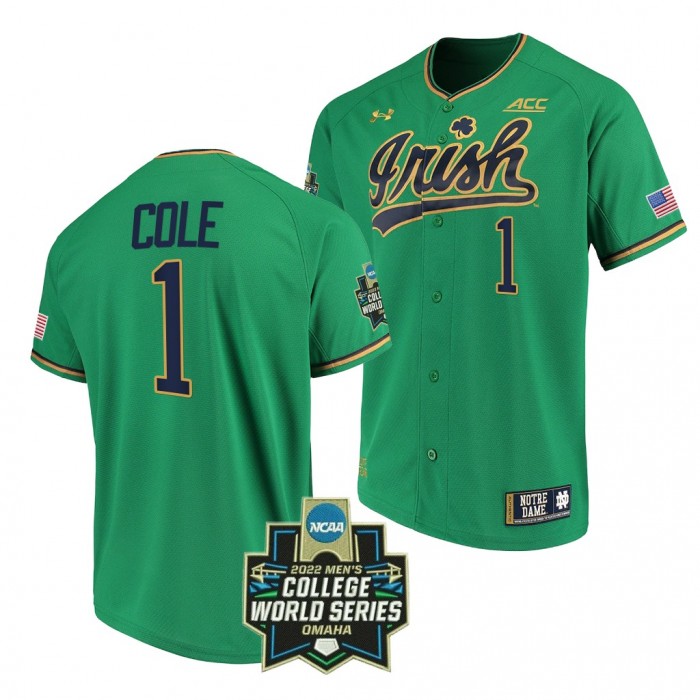 Ryan Cole Notre Dame Fighting Irish #1 Green 2022 College World Series Baseball Jersey