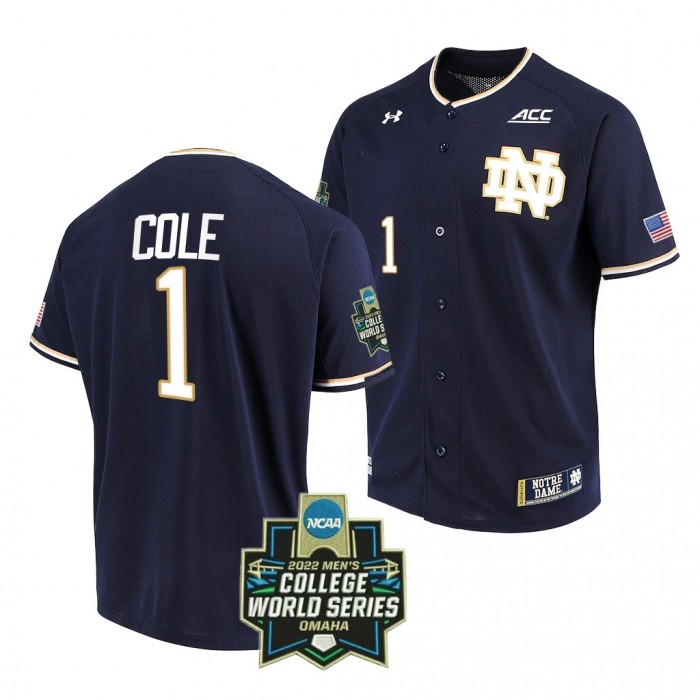 Notre Dame Fighting Irish Ryan Cole 2022 College World Series Baseball Navy #1 Jersey