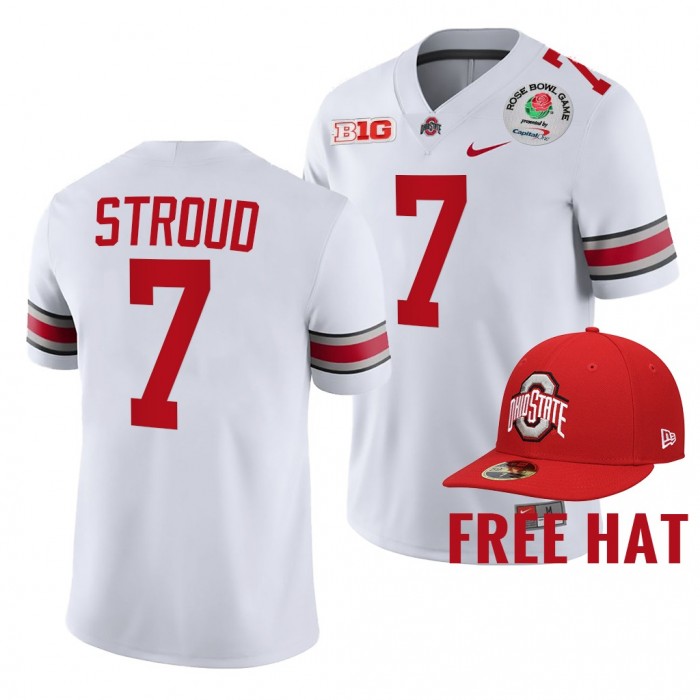 Ohio State Buckeyes C.J. Stroud 2022 Rose Bowl White College Football Playoff Jersey Free Hat